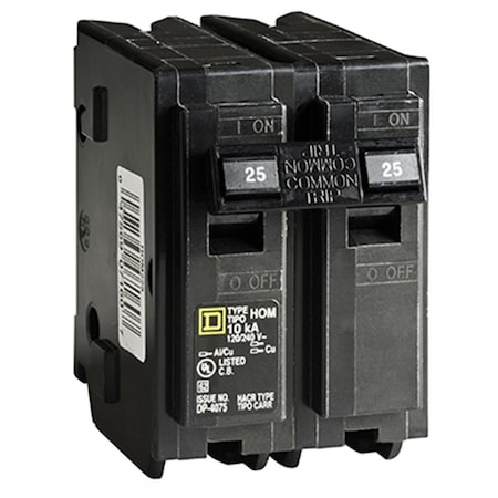 Square D Circuit Breaker, HOM Series, 25A, 2 Pole, 120/240V AC, 10kA SQ574826